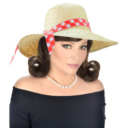 Slamený klobúk s červenou stuhou pre ženy